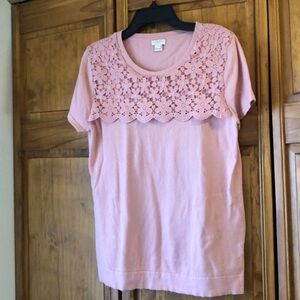 JCREW Factory Rose Short Sleeve Crochet Sweater